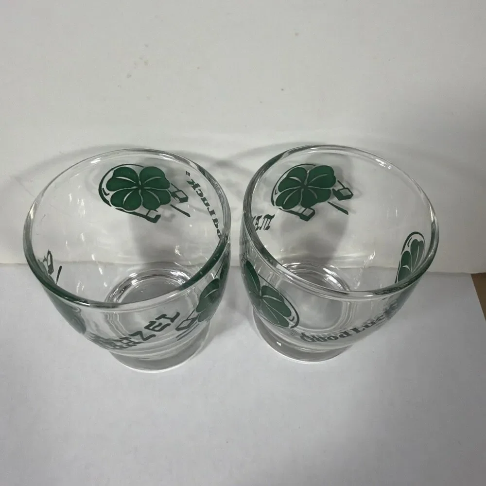 Good Luck Mahzel Four Leaf Clover Shot Glasses Set of 2 St. Patrick's Day 4 oz